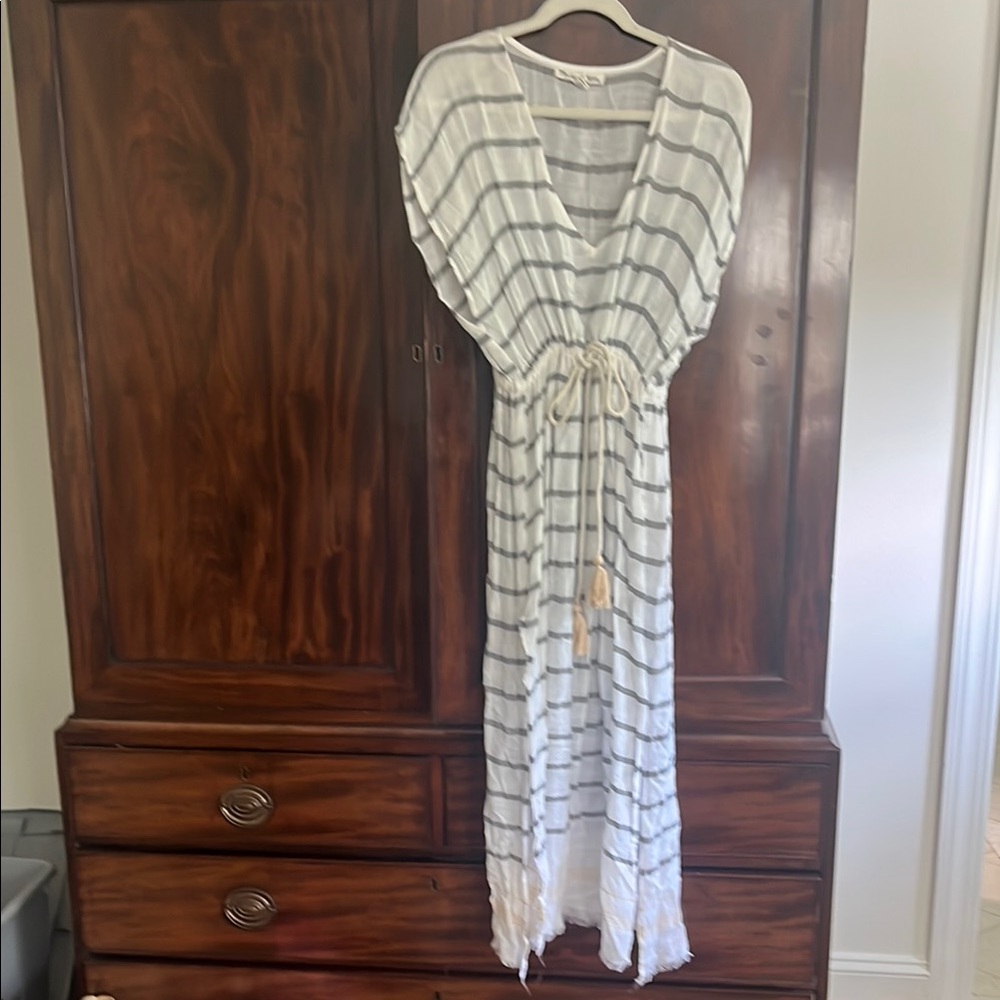 Michael Stars White and Gray Striped Swim Coverup